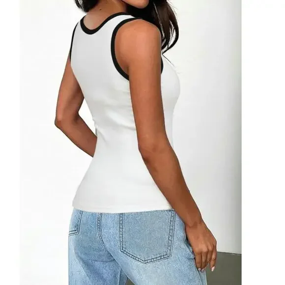 Darong Shirt Women's SZ Small Sleeveless Tank Top Striped Crew Neck Ribbed Knit - Picture 3 of 7